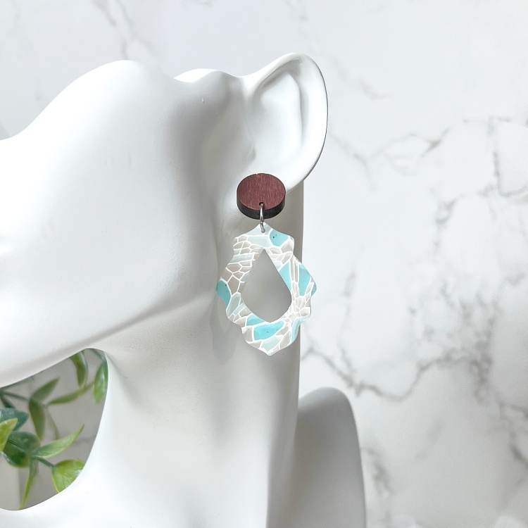Shades of Blue and Latte Marble Polymer Clay earrings - Beachy2