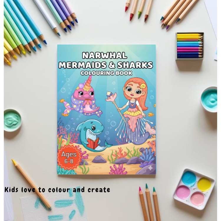Narwhal Mermaids & Sharks: 40 Fun Colouring Pages of Ocean Adventures and Sea Creatures for Kids