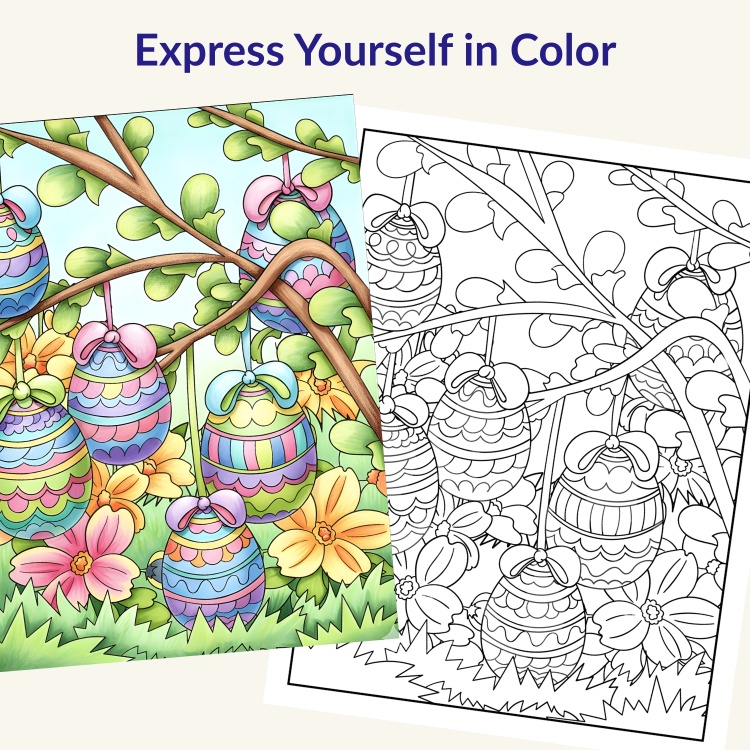 Easter Eggs and Flowers Colouring Book For Adults and Teens