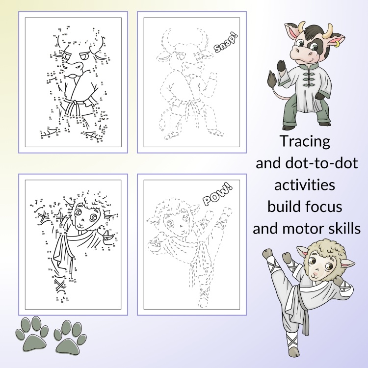 Martial Art Zoo Dot To Dot & Trace Activity Book
