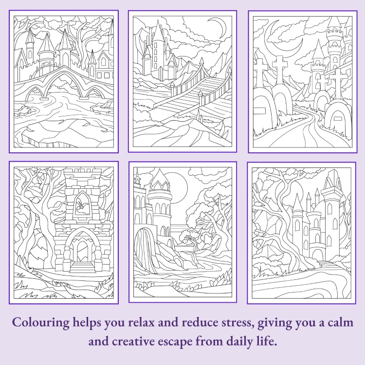 Fantasy Castles and Magical Landscapes Colouring Book