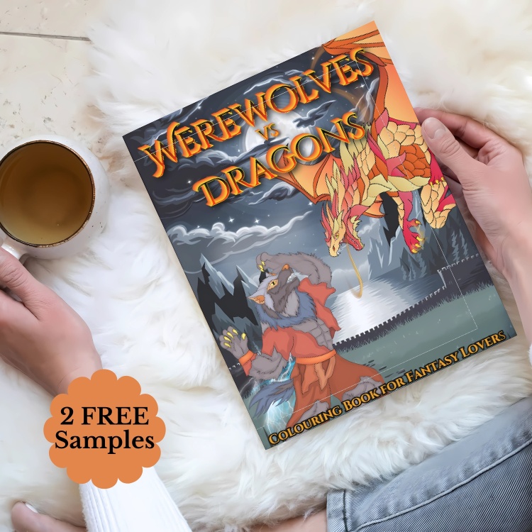 Werewolves vs Dragons Colouring Book For Adults