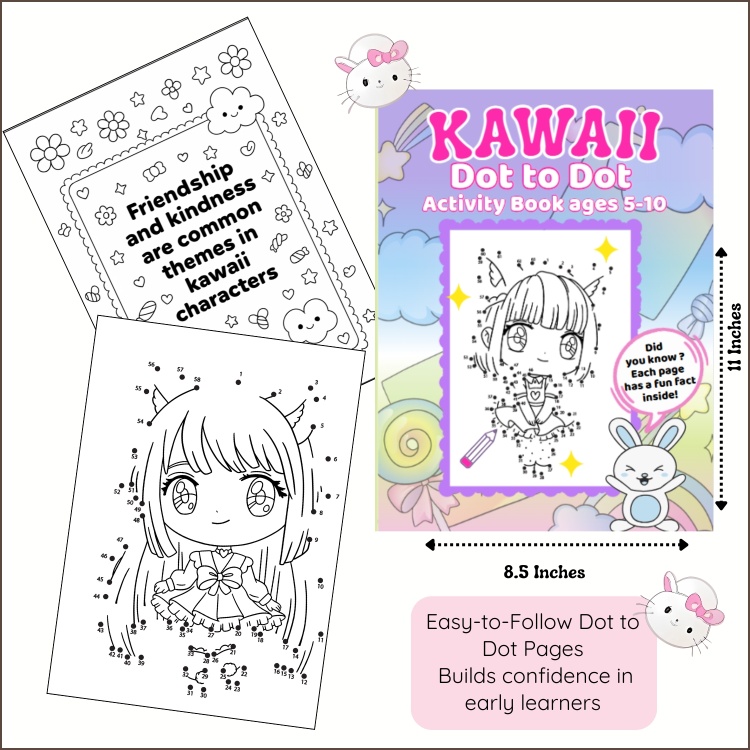 Kawaii Dot to Dot Activity Book Ages 5-10