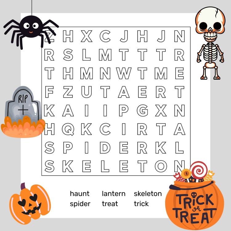 Colouring Word Search Halloween Pages For Ages 6-8