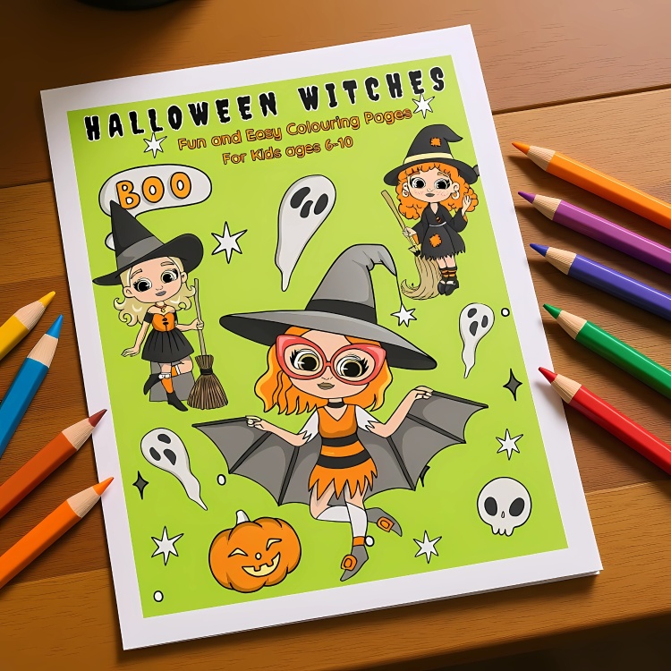 Halloween Witches Colouring Pages Ages 6-10 - Volume 1