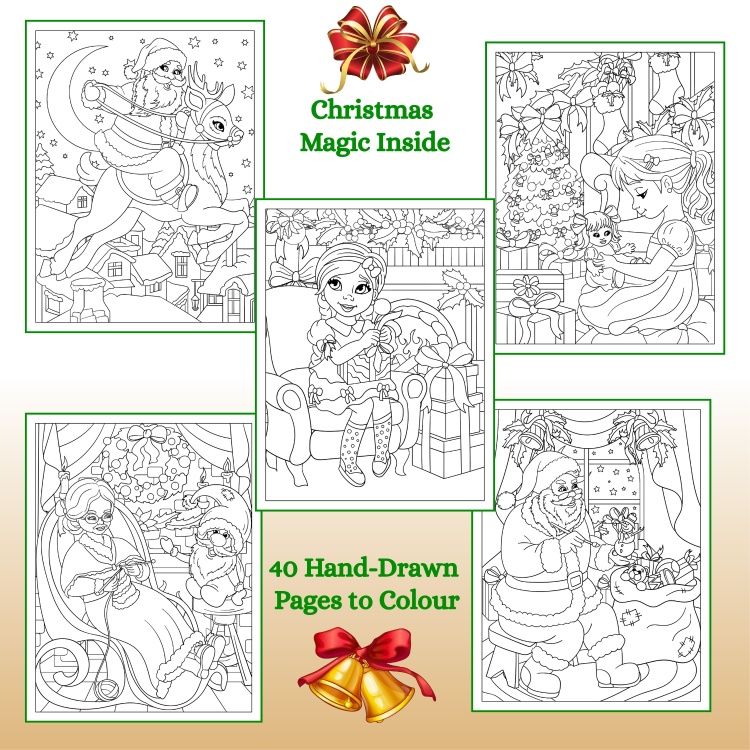 Christmas Joy Colouring Book Kids Adults 6-10