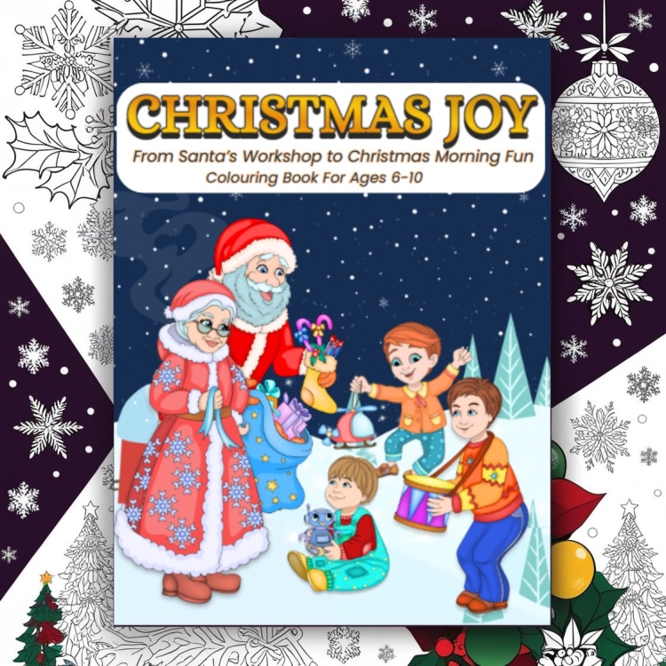 Christmas Joy Colouring Book Kids Adults 6-10