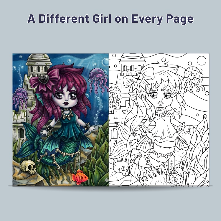 Under The Sea With Gothic Girl Colouring Pages
