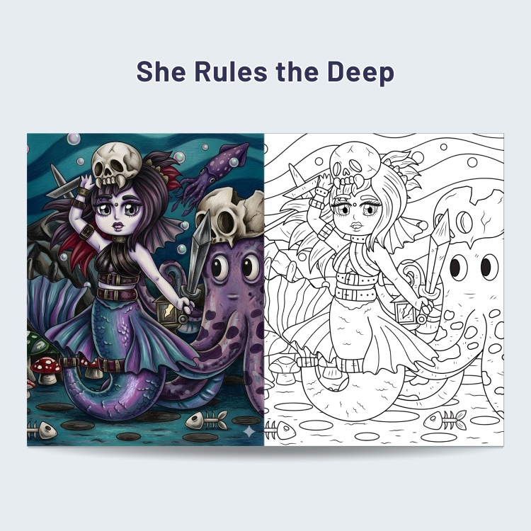 Under The Sea With Gothic Girl Colouring Pages
