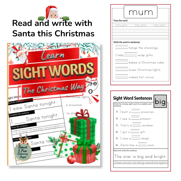 Learn Sight Words The Christmas Way Activity Book For Ages 5-7