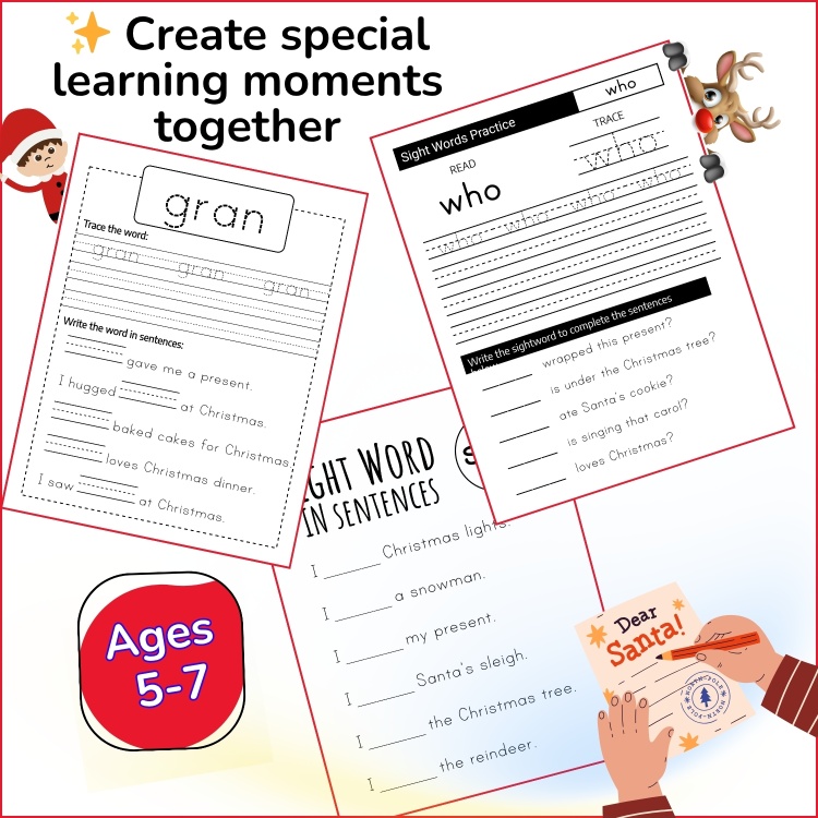 Learn Sight Words The Christmas Way Activity Book For Ages 5-7