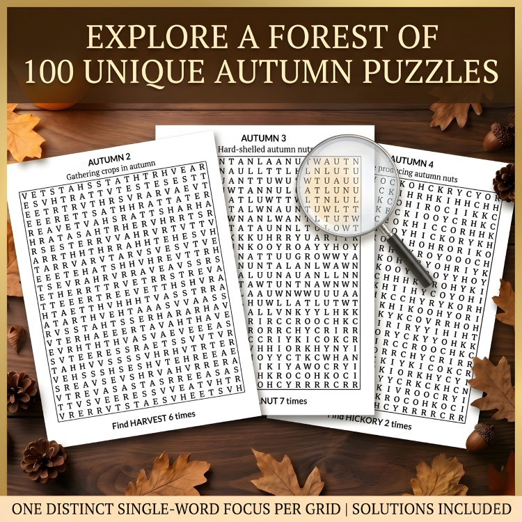Autumn Word Search: 100 Puzzles for Adults and Seniors (Large Print)
