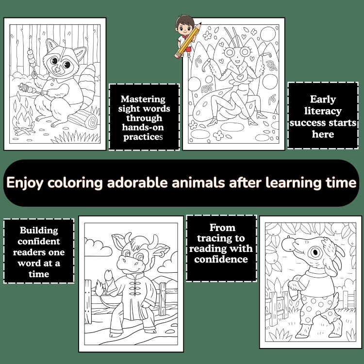 Animal Sight Words Activity Book For Ages 5-7
