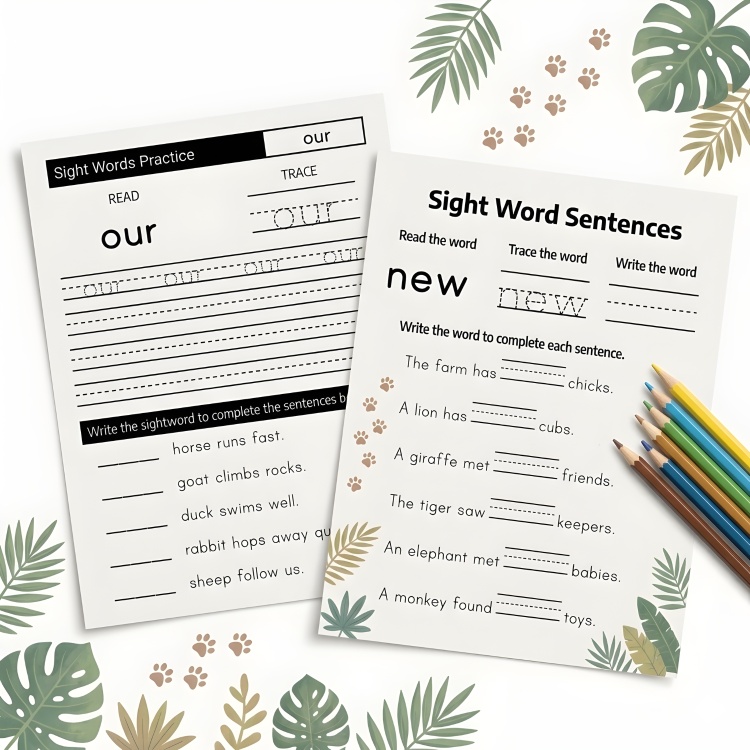 Animal Sight Words For Kids 5-7