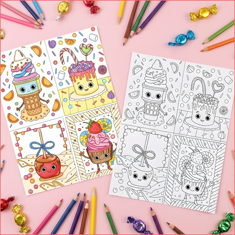 Sweet Treats Mini Colouring Pages For Kids Ages 5-9